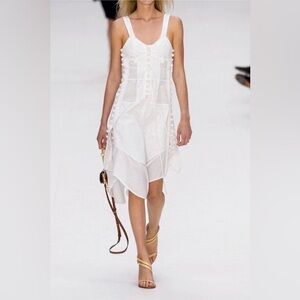 Chloe White Cotton Voile Button Detail Midi Dress Runway Women’s US Size 6